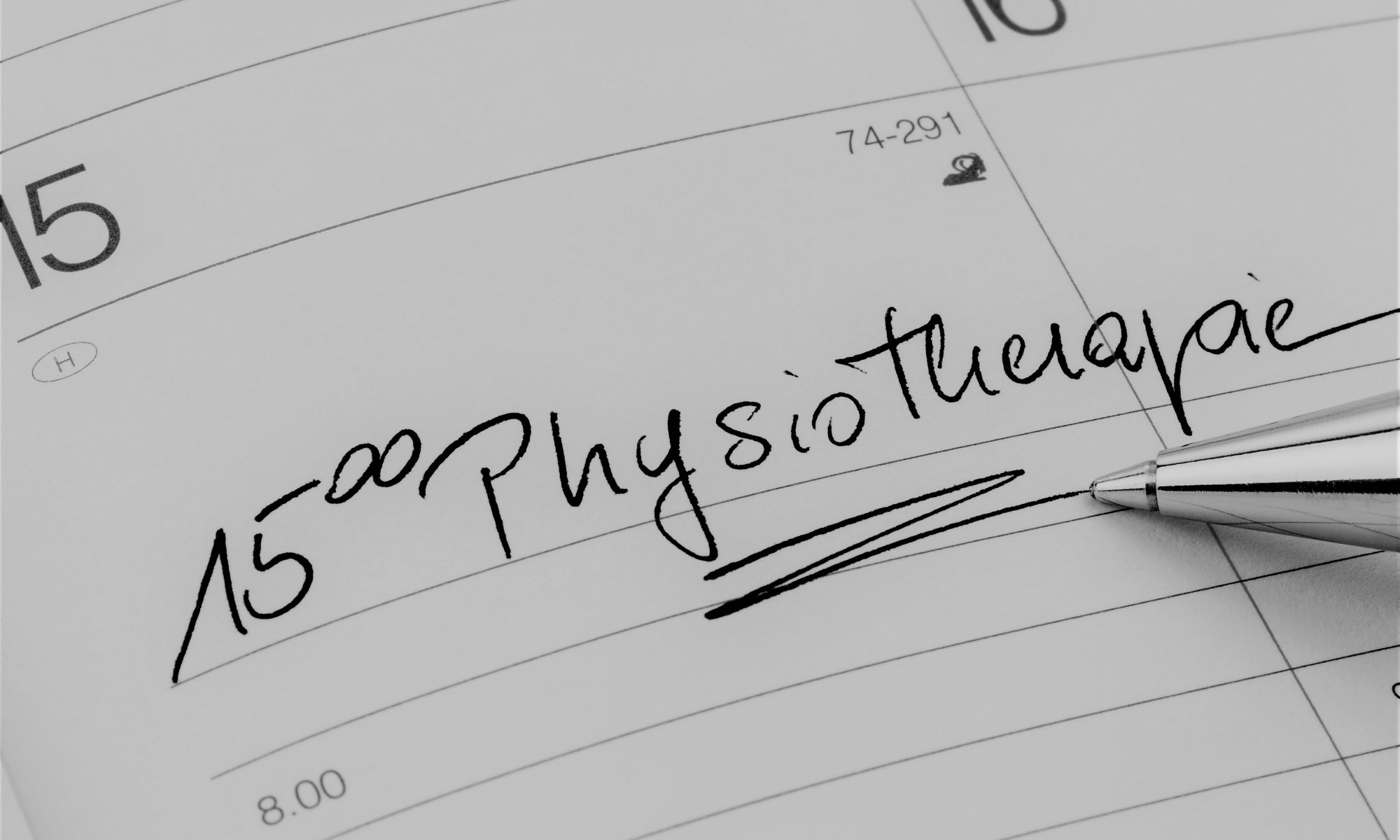 Ein Termin ist in einem Kalender eingetragen: Physiotherapie